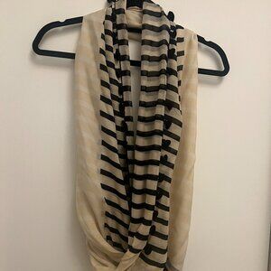 J Crew 100% Silk Infinity Scarf Cream/black/blush Striped Tassels 60"